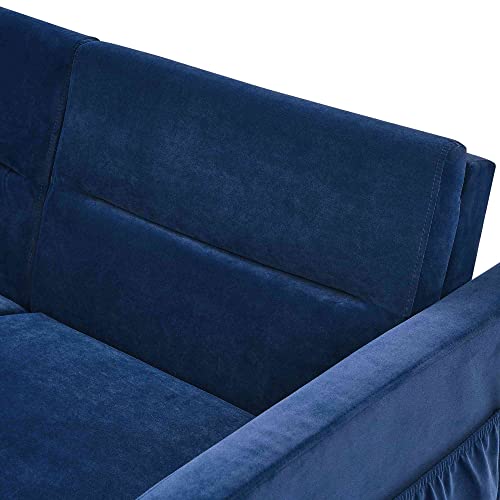 ATY Convertible Sleeper Sofa Bed, 3 in 1 Loveseat Couch with 2 Side Pockets, Put Outbed, USB Socket and Two Pillows, for Living Room, Bedroom, Guestroom, 55.5", Blue