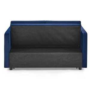 ATY Convertible Sleeper Sofa Bed, 3 in 1 Loveseat Couch with 2 Side Pockets, Put Outbed, USB Socket and Two Pillows, for Living Room, Bedroom, Guestroom, 55.5", Blue