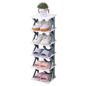 Kacimil Shoe Rack, 6 Tiers Shoe Organizer, Free Standing Shoe Storage, Stackable Shoe Rack for Closet, Entryway, Small Space, Corner, Bedroom - Blue