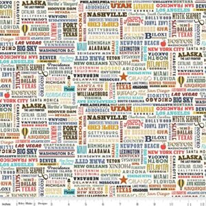 riley blake destinations united states destinations, words and icons, quilting, apparel and home decor fabric (36” x 43”) (cream)