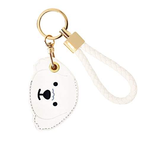 Leather Keychain Protective Cover Compatible with Apple AirTag, GPS Air Tag Tracker Holder with Braided Rope Keychain, Anti-Scratch Finder Airtag Case Accessories for Backpack Keys(White Dog)