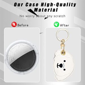 Leather Keychain Protective Cover Compatible with Apple AirTag, GPS Air Tag Tracker Holder with Braided Rope Keychain, Anti-Scratch Finder Airtag Case Accessories for Backpack Keys(White Dog)