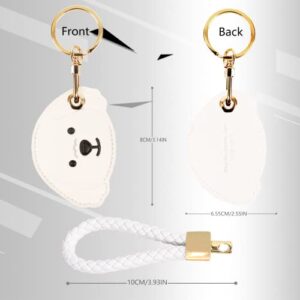 Leather Keychain Protective Cover Compatible with Apple AirTag, GPS Air Tag Tracker Holder with Braided Rope Keychain, Anti-Scratch Finder Airtag Case Accessories for Backpack Keys(White Dog)