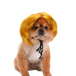 funny dog cat cosplay wig, headwear apparel toy, pet costumes, cat dress up for halloween, christmas, parties, festivals, dog wigs for small medium and large dogs (pumpkin yellow)