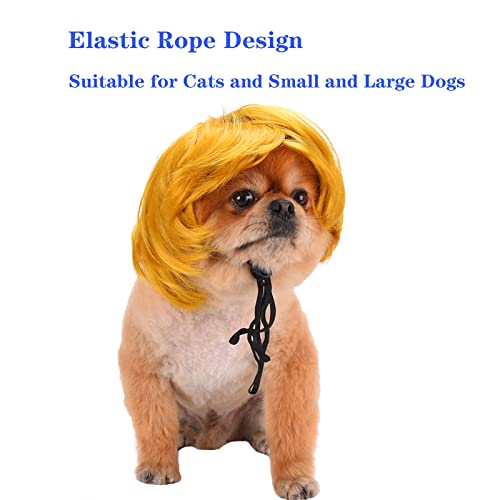 Funny Dog Cat Cosplay Wig, Headwear Apparel Toy, Pet Costumes, Cat Dress up for Halloween, Christmas, Parties, Festivals, Dog Wigs for Small Medium and Large Dogs (Pumpkin Yellow)