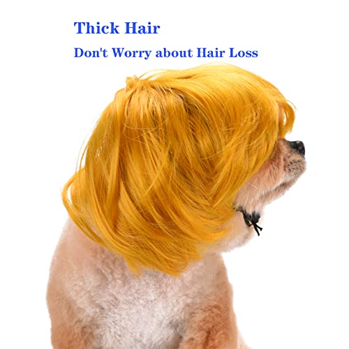 Funny Dog Cat Cosplay Wig, Headwear Apparel Toy, Pet Costumes, Cat Dress up for Halloween, Christmas, Parties, Festivals, Dog Wigs for Small Medium and Large Dogs (Pumpkin Yellow)