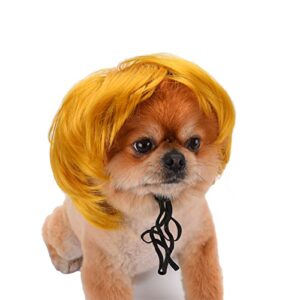 Funny Dog Cat Cosplay Wig, Headwear Apparel Toy, Pet Costumes, Cat Dress up for Halloween, Christmas, Parties, Festivals, Dog Wigs for Small Medium and Large Dogs (Pumpkin Yellow)