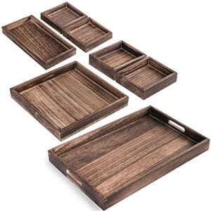 lotfancy wooden serving trays, 7 piece set, rustic nesting food trays with handles, decorative charcuterie board platter for ottoman, desktop, coffee table, countertop centerpiece