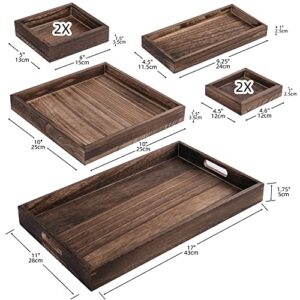 LotFancy Wooden Serving Trays, 7 Piece Set, Rustic Nesting Food Trays with Handles, Decorative Charcuterie Board Platter for Ottoman, Desktop, Coffee Table, Countertop Centerpiece