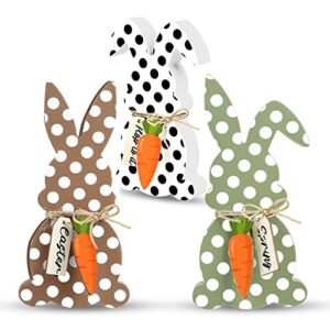 home decorations for home-3 pcs spotted bunny wooden sign decor with hemp rope, rabbit shape farmhouse table decor for living room, dining table, party desk