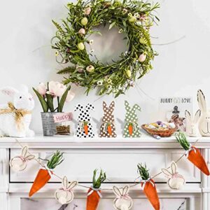 Home Decorations for Home-3 Pcs Spotted Bunny Wooden Sign Decor with Hemp Rope, Rabbit Shape Farmhouse Table Decor for Living Room, Dining Table, Party Desk