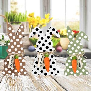 Home Decorations for Home-3 Pcs Spotted Bunny Wooden Sign Decor with Hemp Rope, Rabbit Shape Farmhouse Table Decor for Living Room, Dining Table, Party Desk