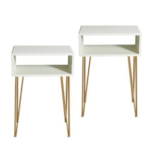 cozayh modern contemporary nightstand set of 2, extreme minimalism end table open shelf style bedside table on metal hairpin legs (white&gold)