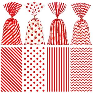 whaline 160pcs christmas cellophane treat bags red stripe wave dot clear cello candy bags with 170pcs twist ties cookie goody snack packing plastic gift bags for valentine party favor supplies
