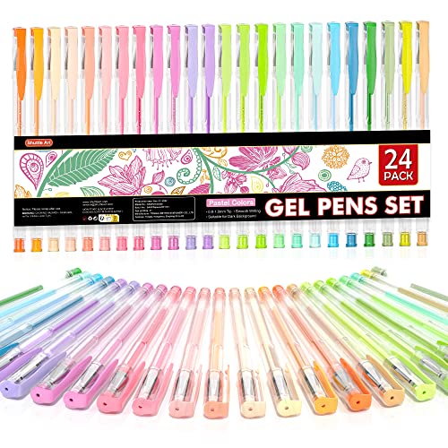 Shuttle Art Pastel Gel Pens, 24 Pastel Milky Colors Gel Pen for Black Paper, Adults Coloring Books Drawing Doodling Crafts Scrapbooking Journaling