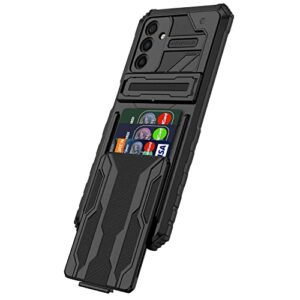 niuuro for samsung galaxy a14 5g wallet case with credit card holder stand kickstand slim rugged shockproof heavy duty defender armor 【military grade】 protective phone case - black