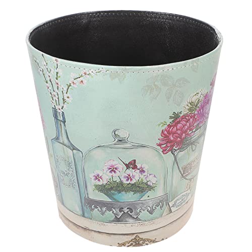 OUNONA Car Decor Trash Container Leather Trash Can Wastebasket Garbage Container Bin Flower Pattern for Home Office Kitchen Bathroom Storage Large Capacity 10L Small Waste Basket Office Decor