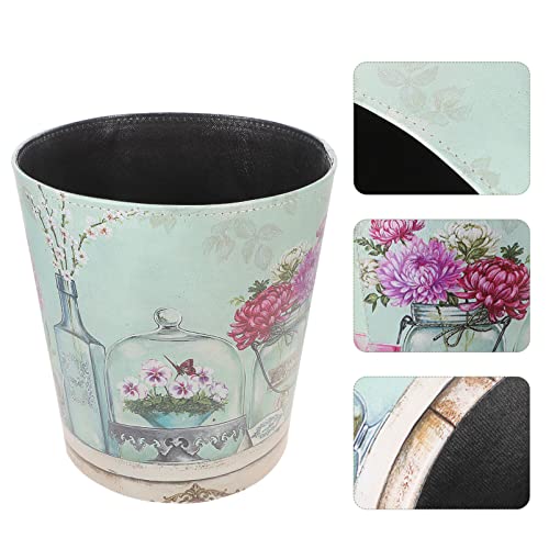 OUNONA Car Decor Trash Container Leather Trash Can Wastebasket Garbage Container Bin Flower Pattern for Home Office Kitchen Bathroom Storage Large Capacity 10L Small Waste Basket Office Decor