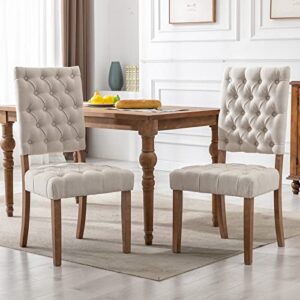 duomay tufted dining chairs set of 2, modern linen upholstered dining room chairs armless guest side chair with open back for kitchen dining room restaurant, wood legs, beige