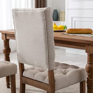 DUOMAY Tufted Dining Chairs Set of 2, Modern Linen Upholstered Dining Room Chairs Armless Guest Side Chair with Open Back for Kitchen Dining Room Restaurant, Wood Legs, Beige