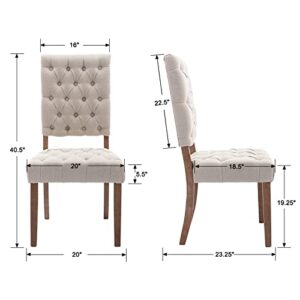 DUOMAY Tufted Dining Chairs Set of 2, Modern Linen Upholstered Dining Room Chairs Armless Guest Side Chair with Open Back for Kitchen Dining Room Restaurant, Wood Legs, Beige