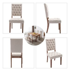 DUOMAY Tufted Dining Chairs Set of 2, Modern Linen Upholstered Dining Room Chairs Armless Guest Side Chair with Open Back for Kitchen Dining Room Restaurant, Wood Legs, Beige