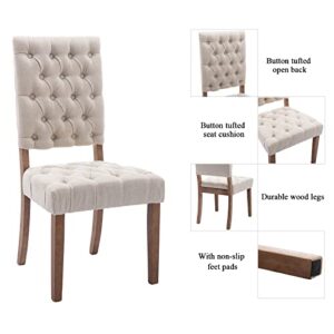 DUOMAY Tufted Dining Chairs Set of 2, Modern Linen Upholstered Dining Room Chairs Armless Guest Side Chair with Open Back for Kitchen Dining Room Restaurant, Wood Legs, Beige