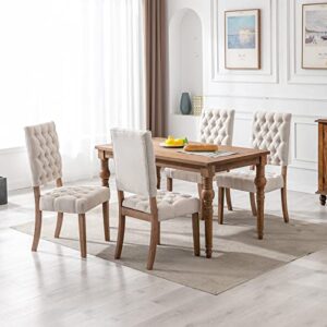 DUOMAY Tufted Dining Chairs Set of 2, Modern Linen Upholstered Dining Room Chairs Armless Guest Side Chair with Open Back for Kitchen Dining Room Restaurant, Wood Legs, Beige