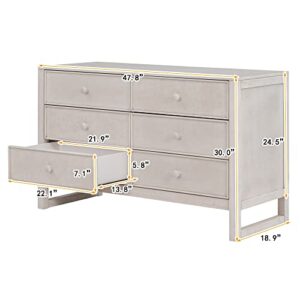 Merax Dresser, Antique White Modern Farmhouse Wood Bedroom with 6, Wide Chest Closet, Clothes, Kids, Baby, TV Stand with Drawers