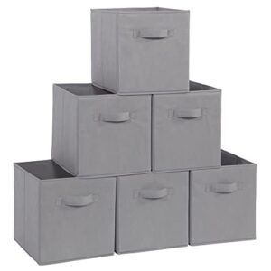 storage maniac storage cubes, 11 inch collapsible storage bins with handles, 6 pack fabric foldable bins for organization, durable storage bins for closet, shelves, offices, toys, grey