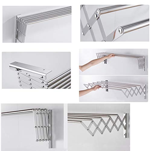 EAFTOS Wall Mounted Drying Rack Solid Hook Toilet Bathroom Shelf Mobile Telescopic Folding Towel Holder Shelf (Color : Silver, Size : 50x30cm)