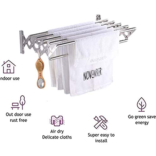 EAFTOS Wall Mounted Drying Rack Movable Telescopic Folding Rack Towel Holder Shelf Wall Mount Drying Rack for Toilet Bathroom (Color : Silver, Size : 60x30cm)