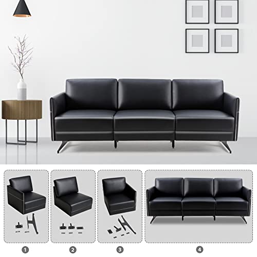 LUCKYERMORE Guest Reception Chairs 3 Seater,Black Waiting Room Chair Faux Leather Sectional Sofa Couch Executive Side Chair with Armrest Comfy Cushion for Office Lobby Conference Meeting