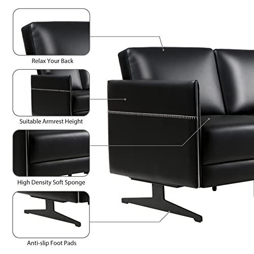 LUCKYERMORE Guest Reception Chairs 3 Seater,Black Waiting Room Chair Faux Leather Sectional Sofa Couch Executive Side Chair with Armrest Comfy Cushion for Office Lobby Conference Meeting
