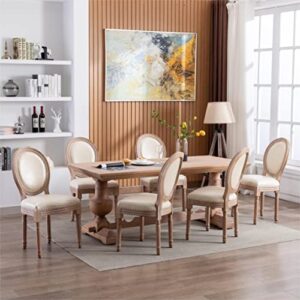 Dining Chairs Set of 2 French Farmhouse Fabric Dining Room Chairs with Round Back Mid Century Upholstered Chair with Solid Rubberwood Leg for Dining Room Bedroom Kitchen Restaurant Beige