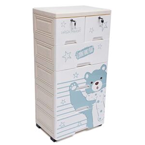 tousuarsi 5 layers plastic storage cabinet with drawers & lock, cabinet storage closet drawers organizer for clothes, bedroom, 19.69 * 13.78 * 40.16in (6 drawers, pattern: polar bear)