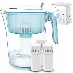 water filter pitcher for tap and drinking water purifiers, large 18 cup with 3 ultrafiltration filters, bpa free removes fluoride, chlorine, lead, heavy metal improve taste