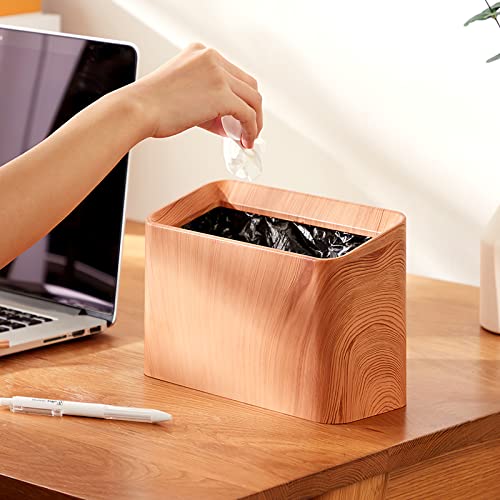 Aiabaleaft Plastic Mini Desktop Trash Can, Simulated Wood Grain Wastebasket, Uncovered Retro Waste Basket, Desktop Trash Can for Kitchens,Offices, Living Room, Makeup Table Etc (Walnut Color)