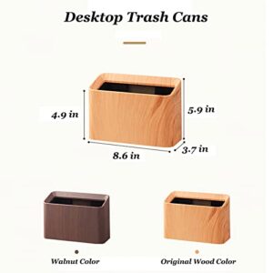 Aiabaleaft Plastic Mini Desktop Trash Can, Simulated Wood Grain Wastebasket, Uncovered Retro Waste Basket, Desktop Trash Can for Kitchens,Offices, Living Room, Makeup Table Etc (Walnut Color)