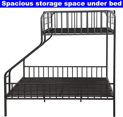 LEEKOUS Upgrade Version Stronger Metal Twin XL Over Queen Bunk Bed, Industrial Style Heavy Duty Thicken Steel Bunk Beds Frame Twin XL Over Queen Size with Ladder, Easier Assembly, Gunmetal