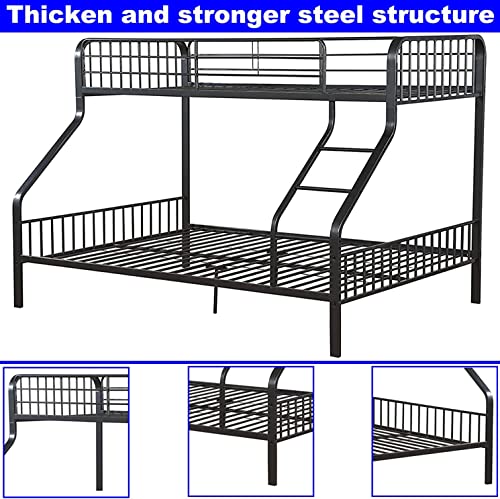 LEEKOUS Upgrade Version Stronger Metal Twin XL Over Queen Bunk Bed, Industrial Style Heavy Duty Thicken Steel Bunk Beds Frame Twin XL Over Queen Size with Ladder, Easier Assembly, Gunmetal