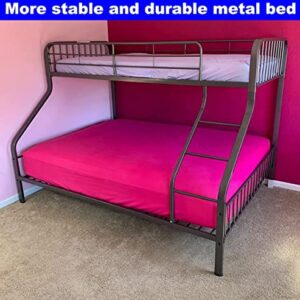 LEEKOUS Upgrade Version Stronger Metal Twin XL Over Queen Bunk Bed, Industrial Style Heavy Duty Thicken Steel Bunk Beds Frame Twin XL Over Queen Size with Ladder, Easier Assembly, Gunmetal