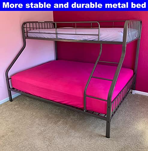 LEEKOUS Upgrade Version Stronger Metal Twin XL Over Queen Bunk Bed, Industrial Style Heavy Duty Thicken Steel Bunk Beds Frame Twin XL Over Queen Size with Ladder, Easier Assembly, Gunmetal