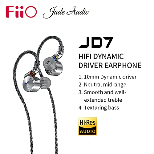 FiiO/JadeAudio JD7 Dynamic Drive in-Ear Earphone, HiFi Wired Earphone with Bass Super Sound Earbud Music Earphones for Audio Engineer, Musician (Silver)