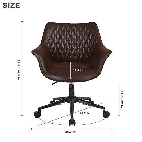 Home Office Desk Chair, Set of 2 Leather Modern Height Adjustable Task Chair with Armrest, Back and Wheels for Living Room Study Room and Bedroom, Brown