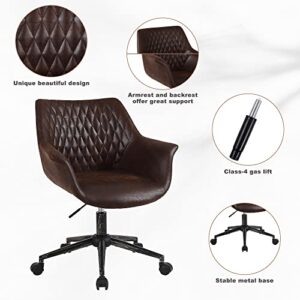 Home Office Desk Chair, Set of 2 Leather Modern Height Adjustable Task Chair with Armrest, Back and Wheels for Living Room Study Room and Bedroom, Brown