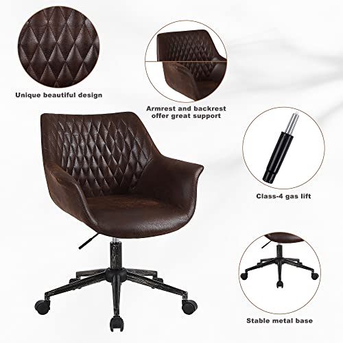 Home Office Desk Chair, Set of 2 Leather Modern Height Adjustable Task Chair with Armrest, Back and Wheels for Living Room Study Room and Bedroom, Brown