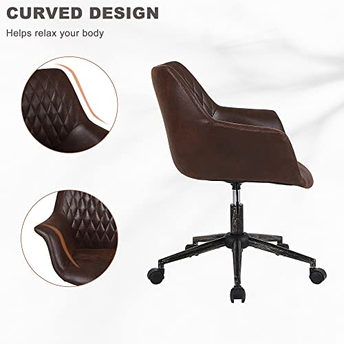 Home Office Desk Chair, Set of 2 Leather Modern Height Adjustable Task Chair with Armrest, Back and Wheels for Living Room Study Room and Bedroom, Brown