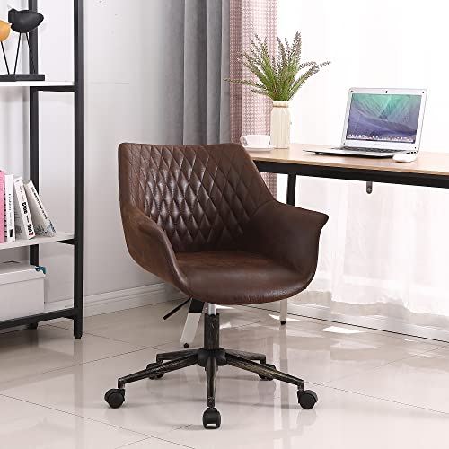 Home Office Desk Chair, Set of 2 Leather Modern Height Adjustable Task Chair with Armrest, Back and Wheels for Living Room Study Room and Bedroom, Brown