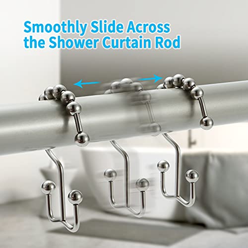 TENOVEL Curved Brushed Nickel Shower Curtain Rod &Brushed Nickel Double Sided Shower curtain Hooks(12 pcs)